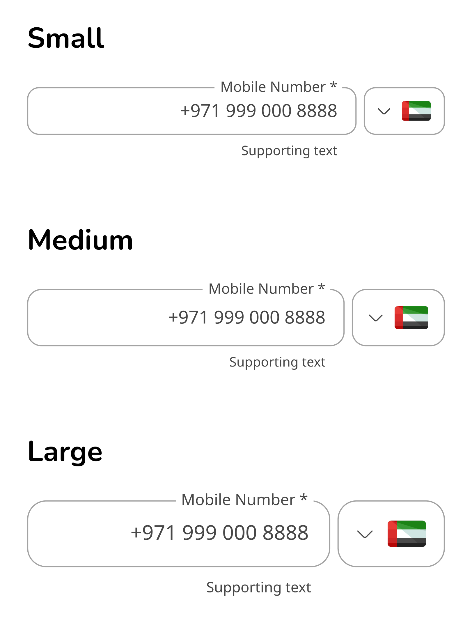 The same mobile number field in its Arabic version, with the country selector moved to the right