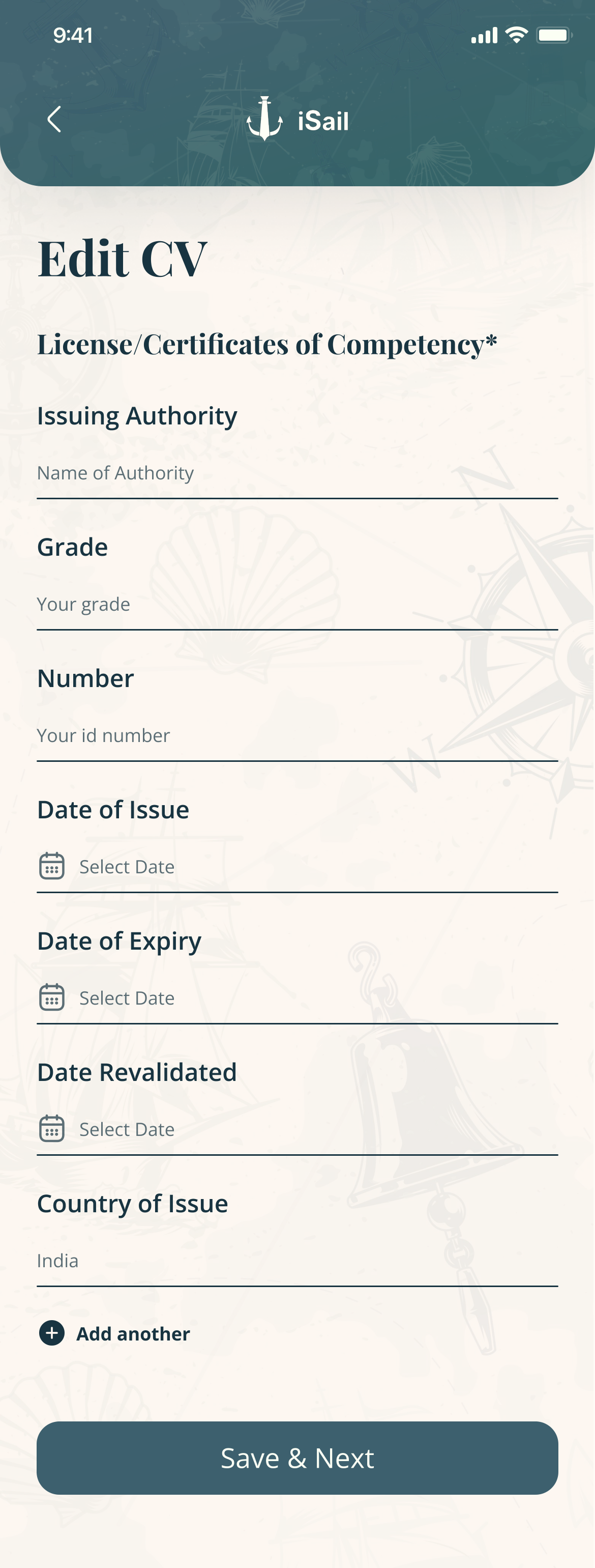 Edit CV, licences and certificates of competency: issuing authority, grade, number, dates of issue, expiry and revalidation, country