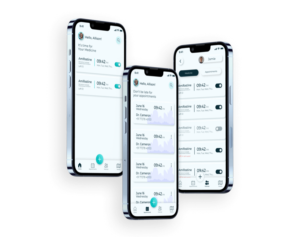 Remedi app shown across three phone screens