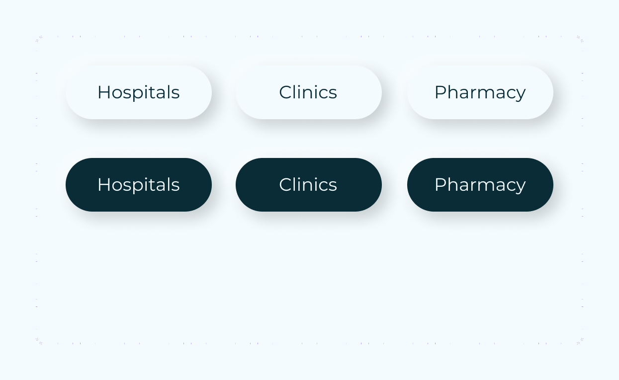 Filter chips for Hospitals, Clinics and Pharmacy, in resting and selected states