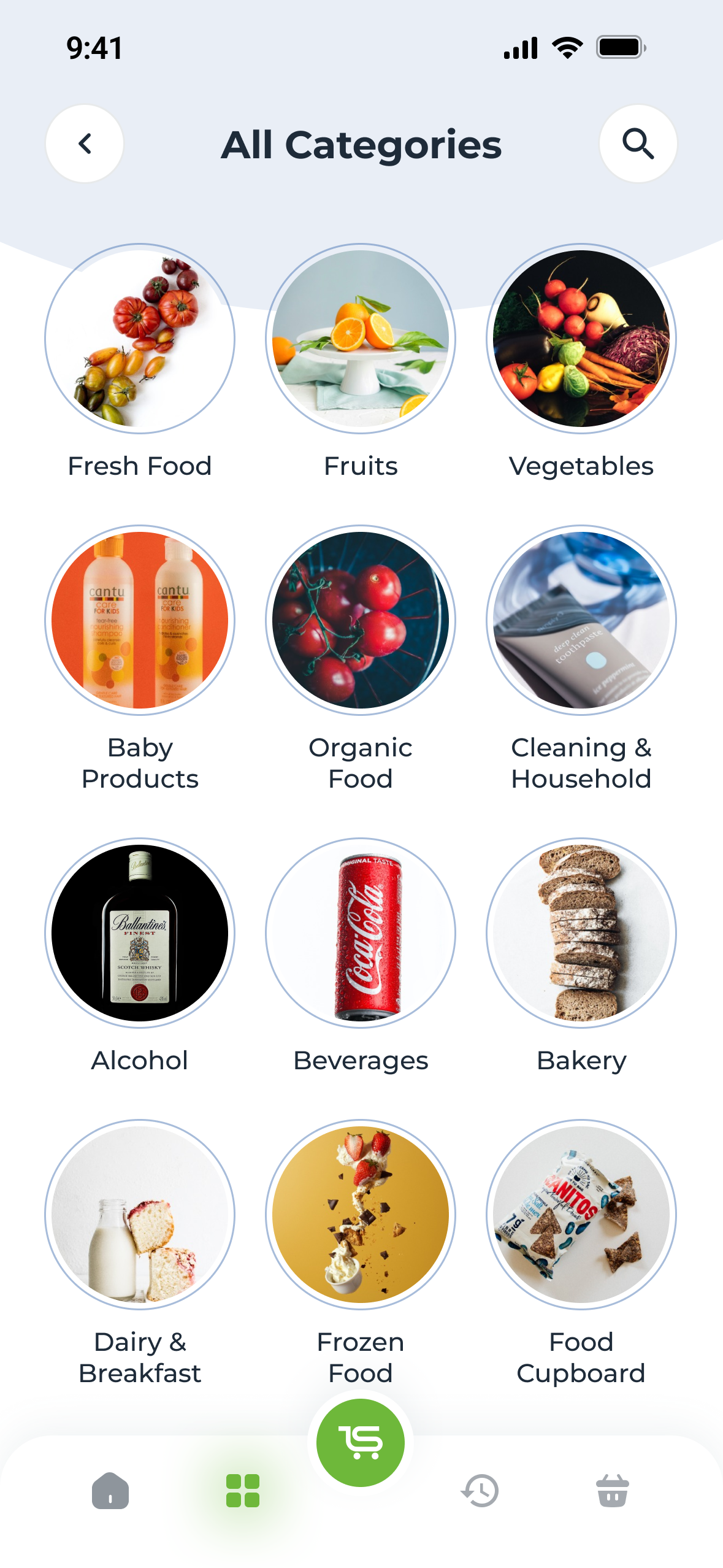 All Categories: twelve round photo tiles from Fresh Food to Food Cupboard