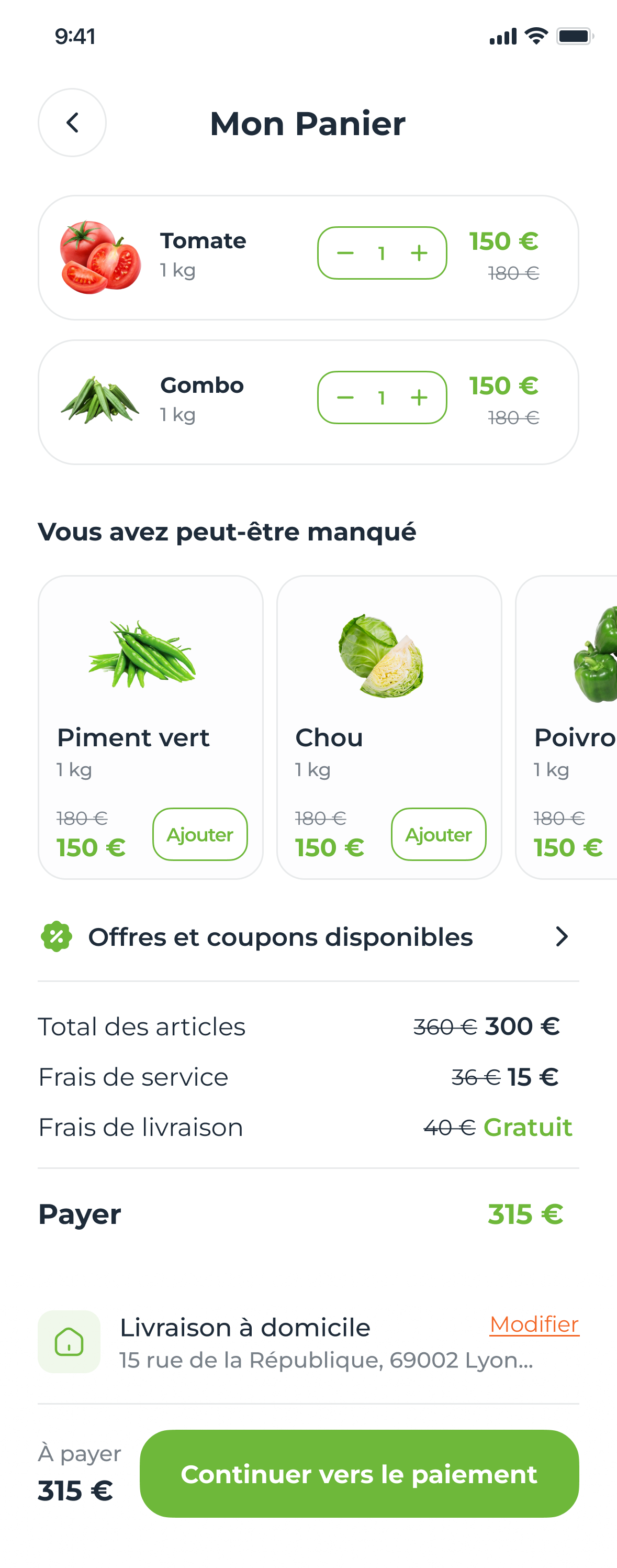 The same cart in French, Mon Panier, with the longer labels in the same layout