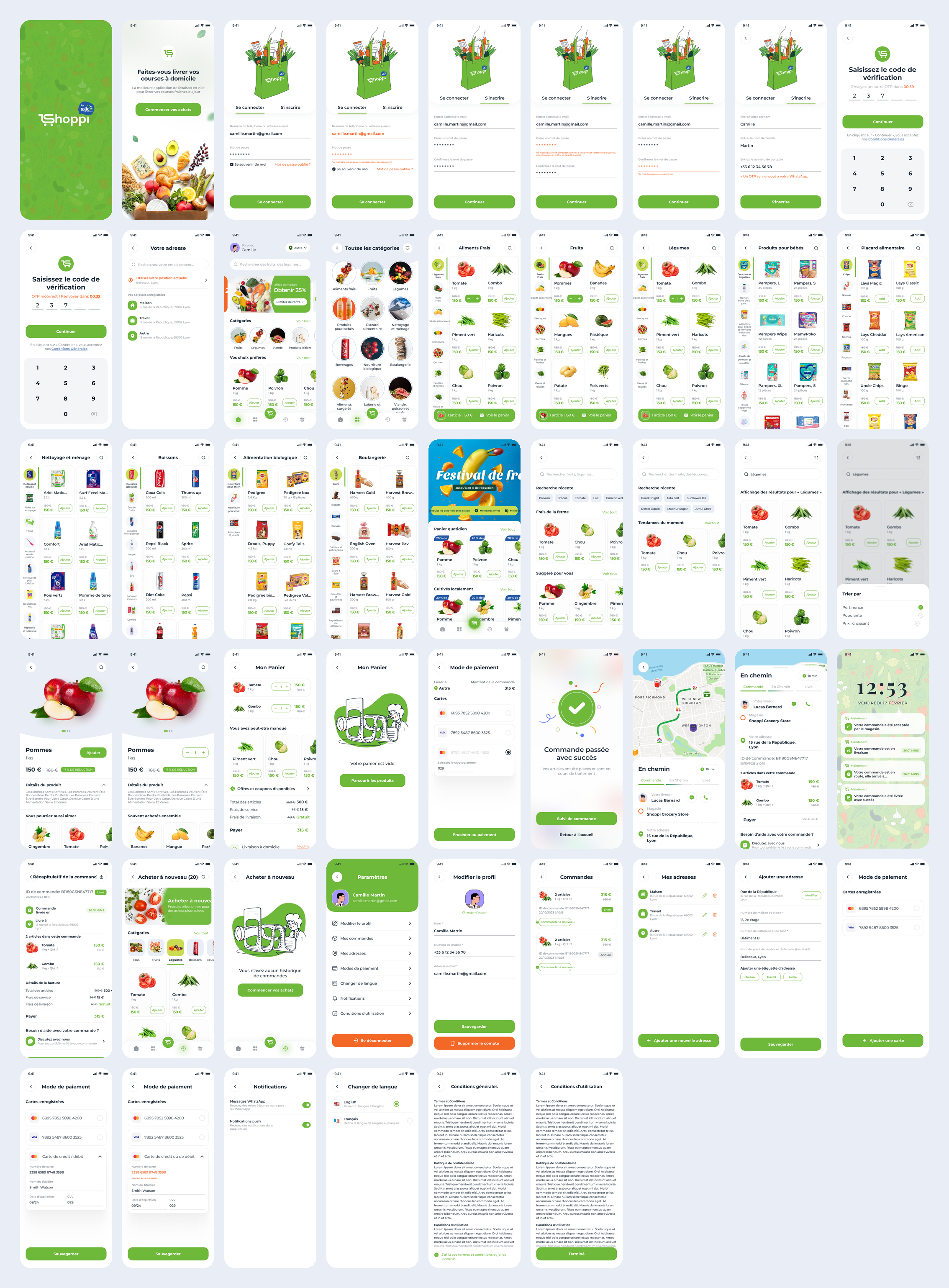All 51 French screens on one board, in the same order
